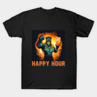 Tiki Happy Hour Design, with Orange Lettering T-Shirt